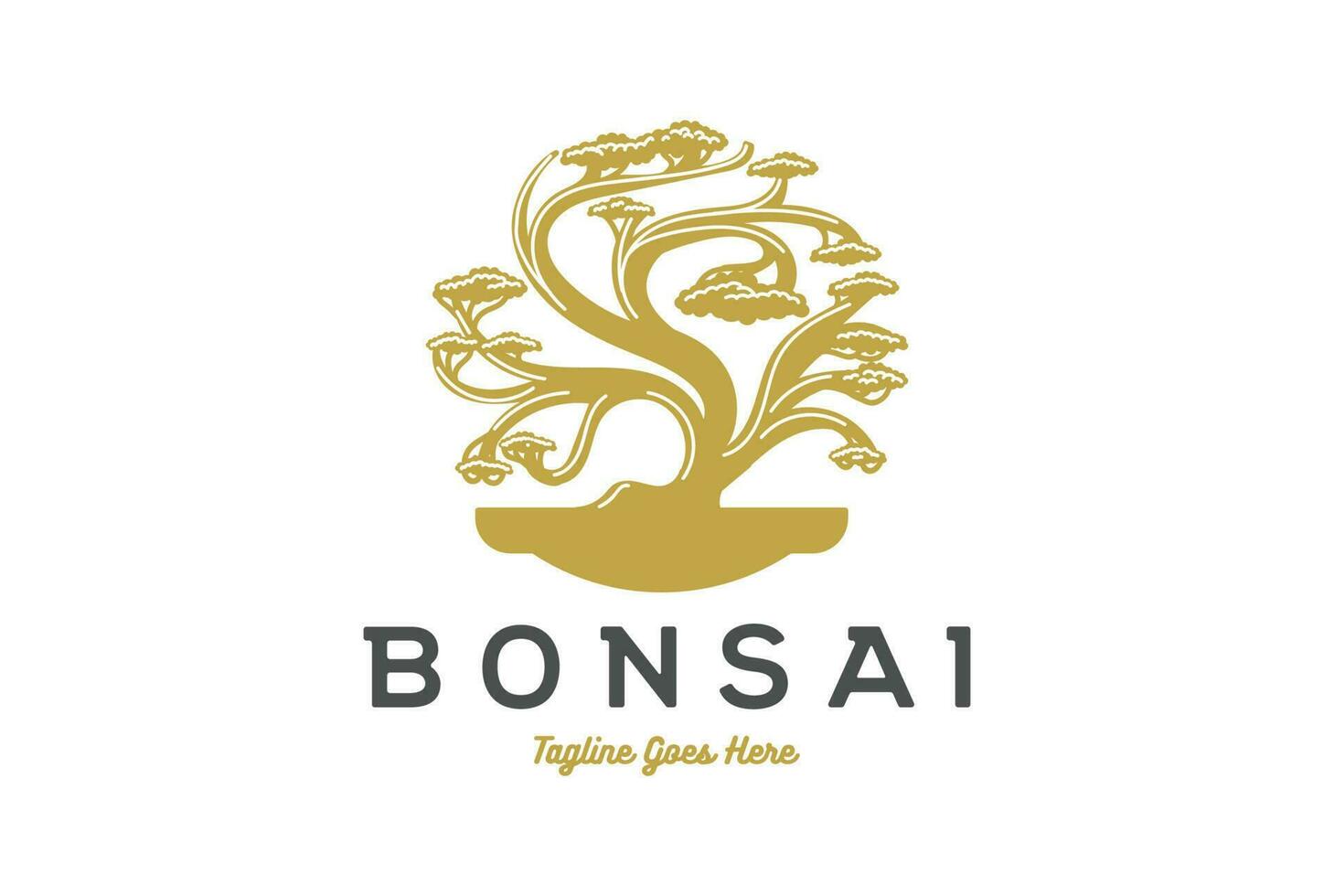 orientale Bonsai arte giapponese mini piccolo pianta albero su pentola silhouette logo design vettore