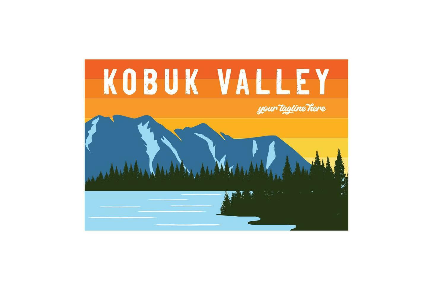 Vintage ▾ retrò americano montagna pino foresta kobuk valle fiume lago nazionale parco per all'aperto avventura t camicia logo illustrazione vettore