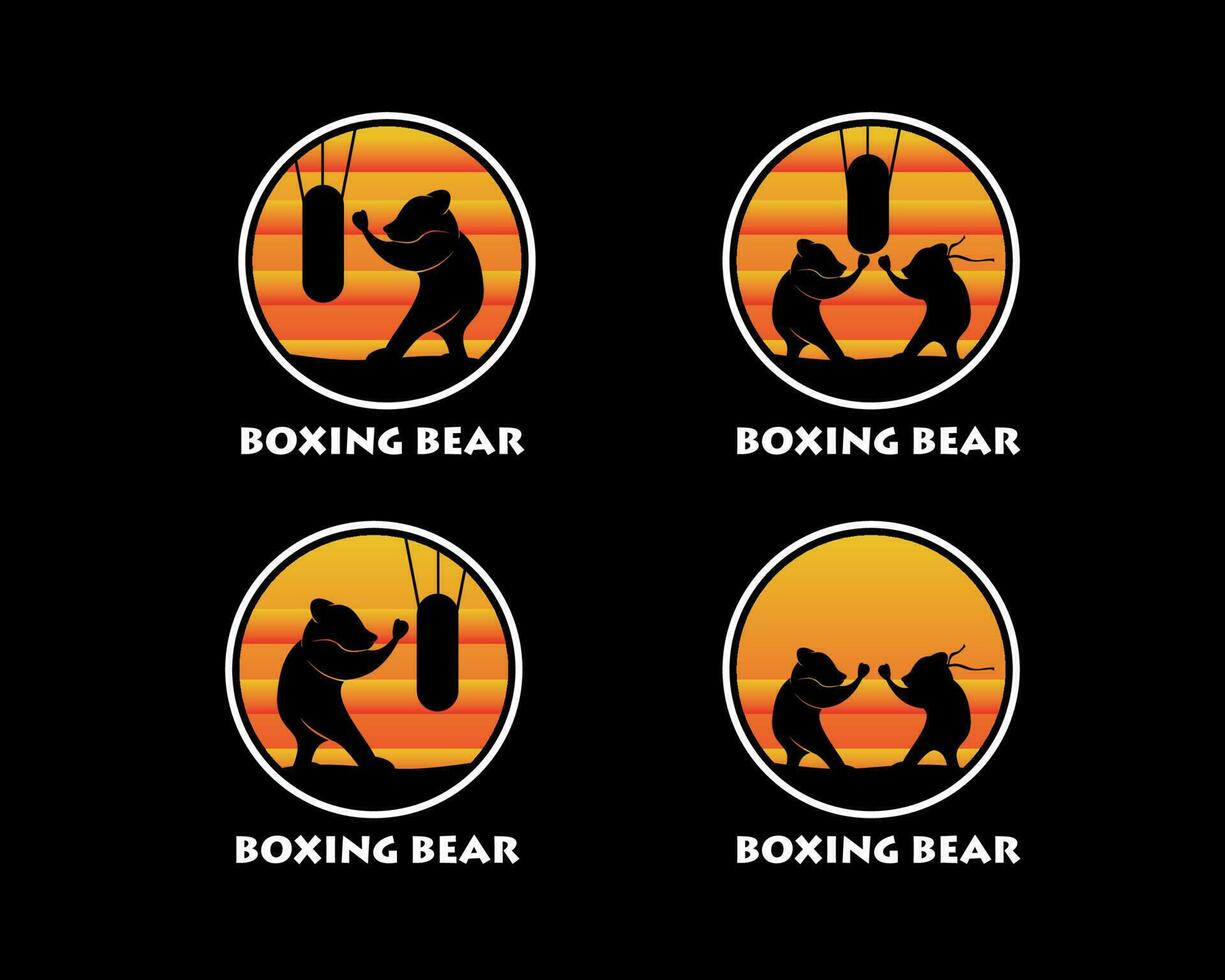 boxe orso silhouette logo collezione impostato vettore