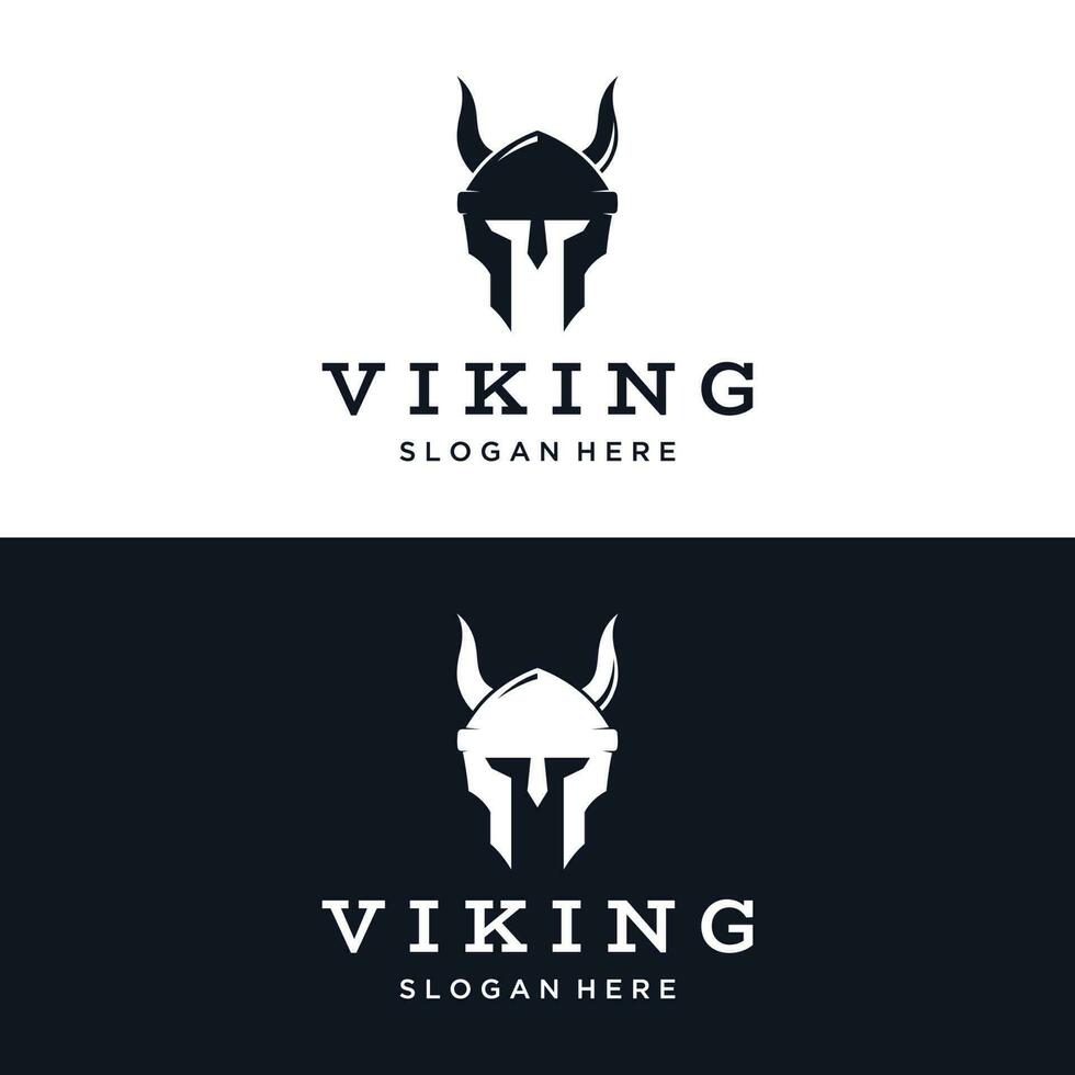 vichingo guerriero casco logo design con semplice cornuto casco. vettore