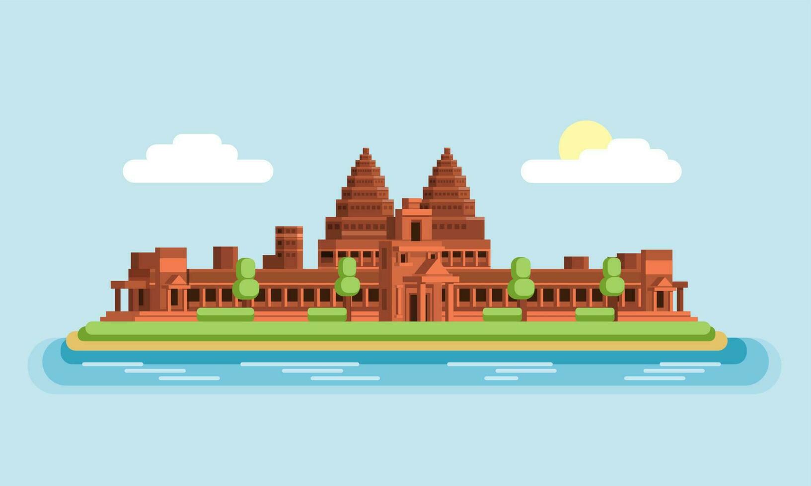 Angkor wat tempio famoso edificio punto di riferimento di Cambogia Asia. piatto design illustrazione vettore