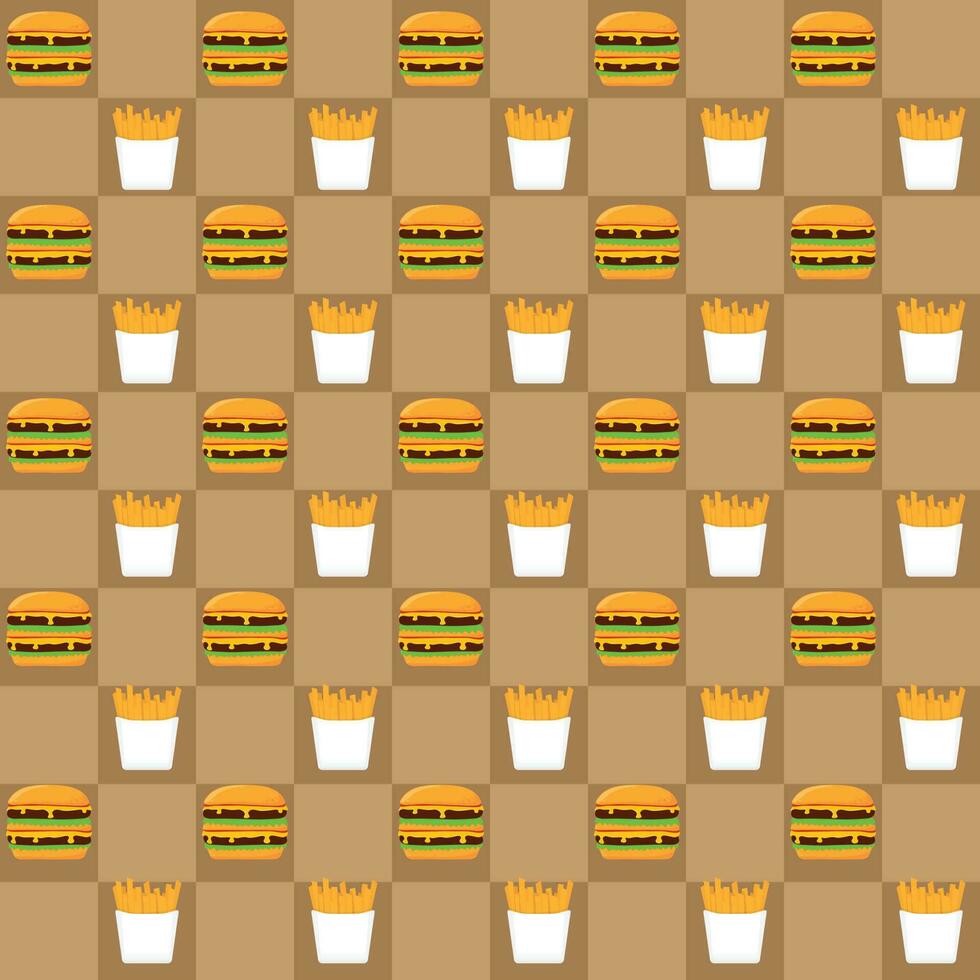 hamburger e francese patatine fritte veloce cibo senza soluzione di continuità modello design vettore illustrazione