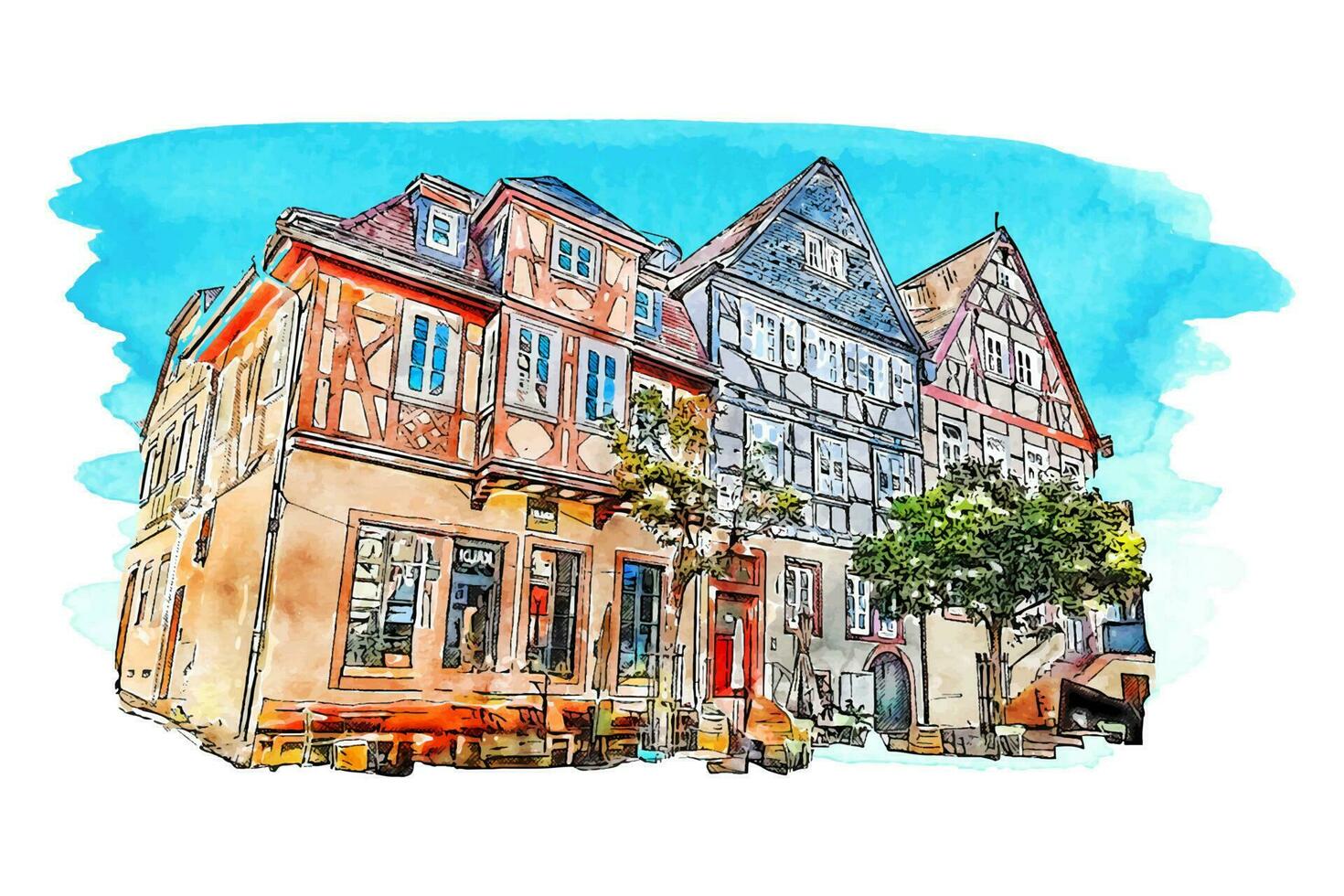aschaffenburg Germania acquerello mano disegnato illustrazione isolato su bianca sfondo vettore