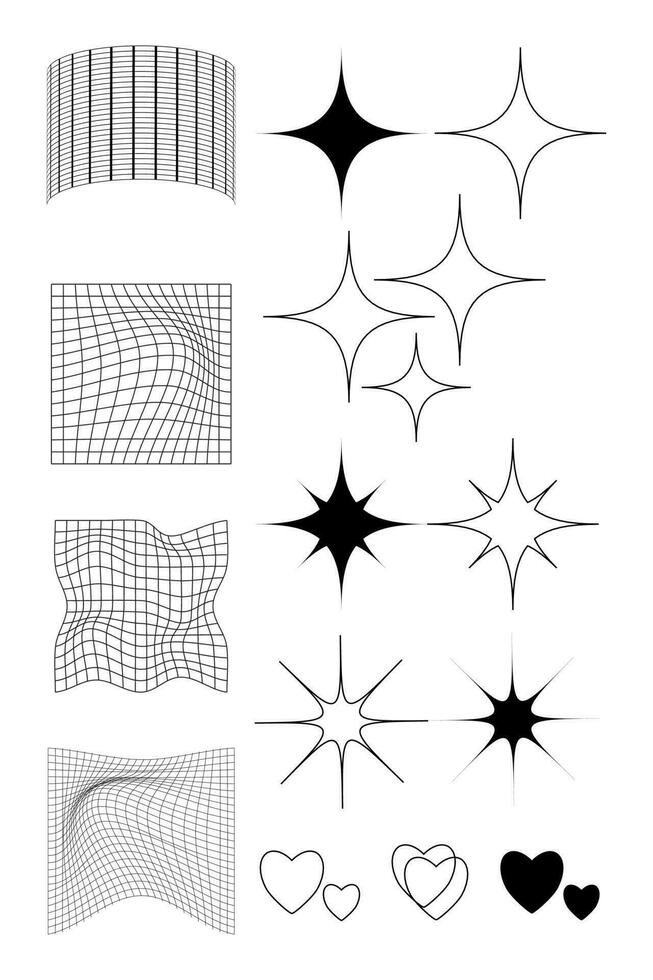 geometrico wireframe griglie e forme nel buio colore su un' trasparente sfondo.astratto modelli. y2k. vettore