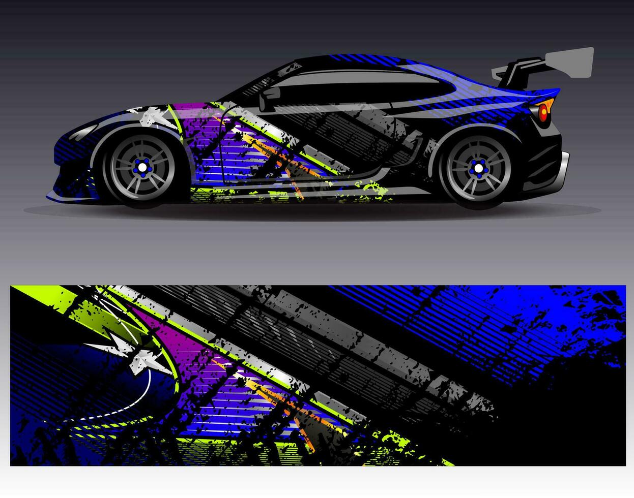 vettore di disegno dell'involucro dell'auto. grafica astratta stripe racing kit di sfondo disegni per avvolgere veicoli da corsa auto da rally avventura e livrea