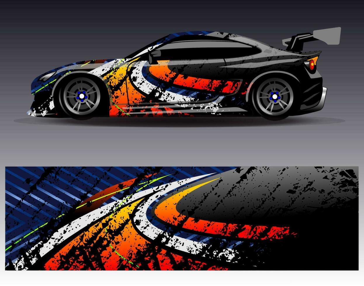 vettore di disegno dell'involucro dell'auto. grafica astratta stripe racing kit di sfondo disegni per avvolgere veicoli da corsa auto da rally avventura e livrea