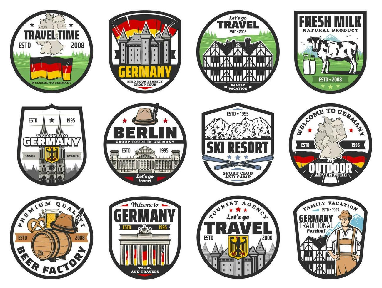Germania viaggiare, cucina e cultura icone vettore