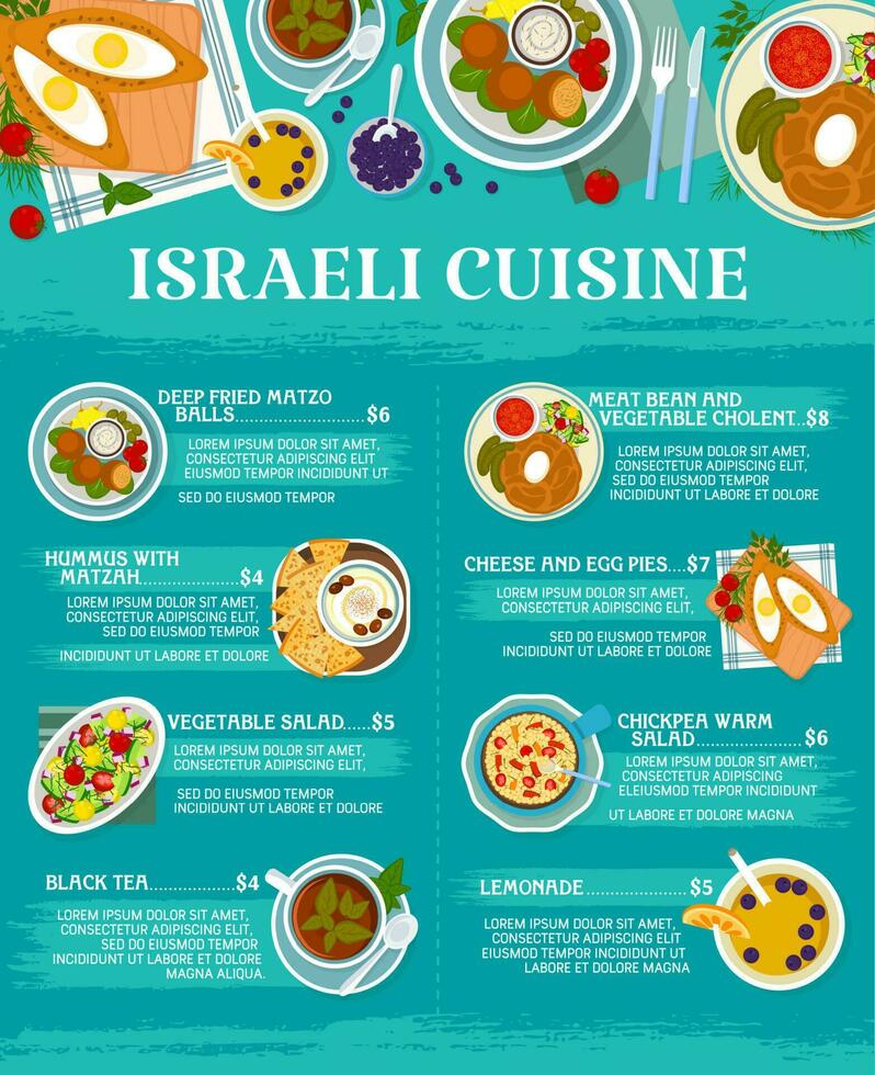 israeliano cucina pasti menù vettore pagina design