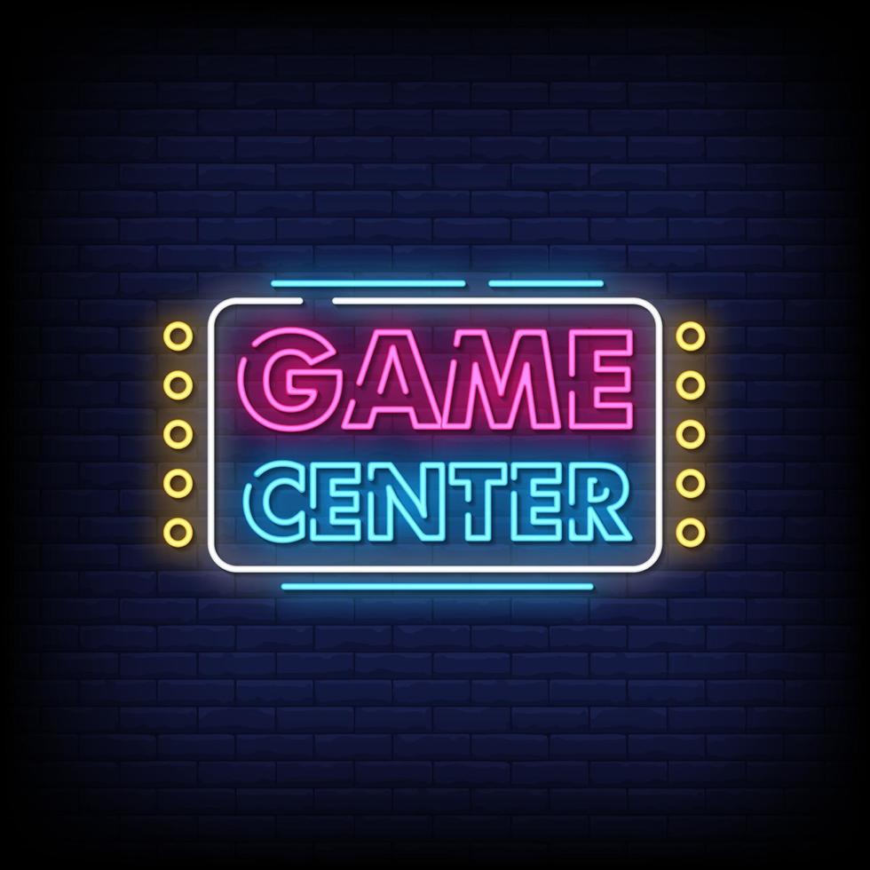 centro di gioco insegne al neon stile testo vettoriale