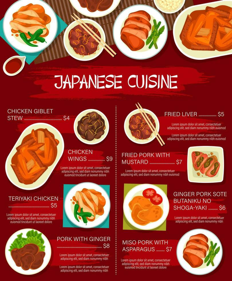 giapponese cibo piatti e pasti menù modello vettore