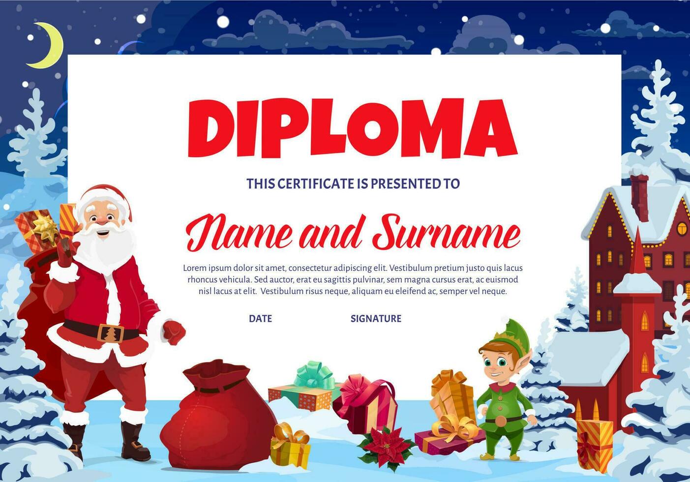 Natale diploma per bambini, bambino certificato vettore