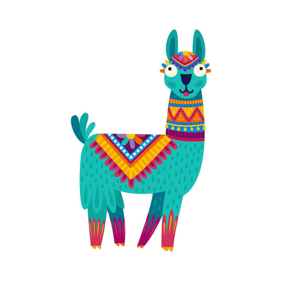 divertente verde alpaca, lama cartone animato personaggio vettore