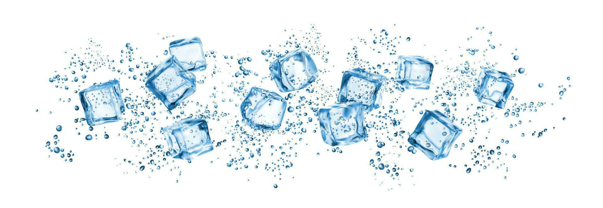 realistico ghiaccio cubi e acqua far cadere spruzzata, skinali vettore