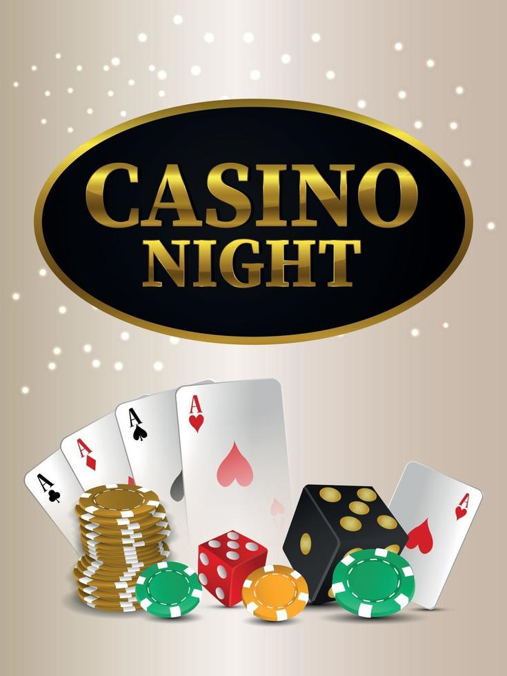 casinò night party flyer gioco d'azzardo casinò con carte da gioco e fiches vettore