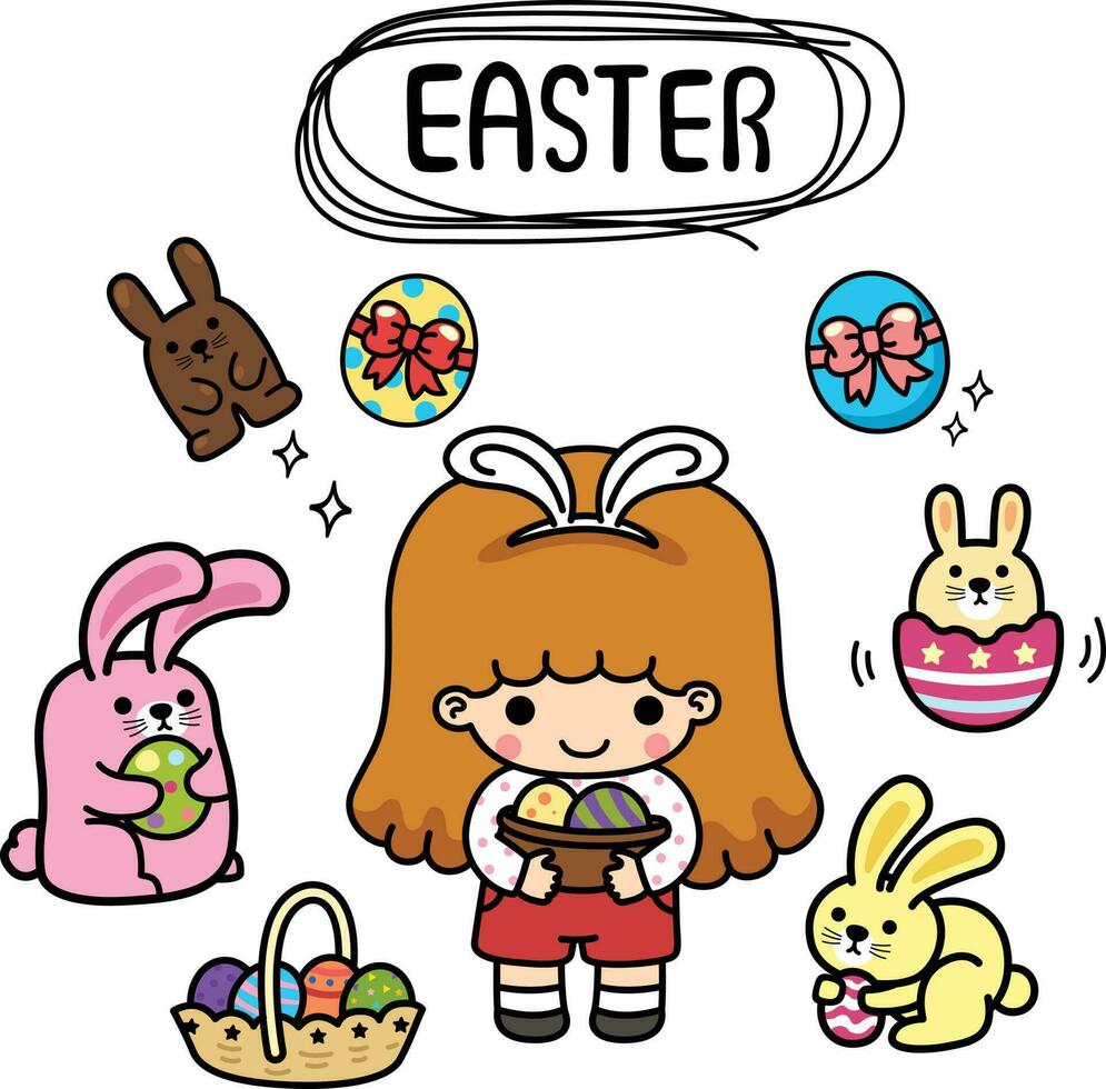 illustrazione isolato impostato cartone animato Pasqua con ragazzo ragazza vettore