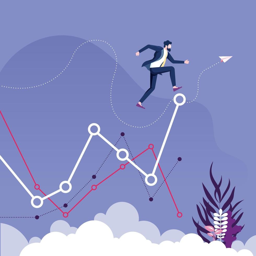 uomo d'affari passa a un livello superiore del grafico. concetto di crescita aziendale vettore