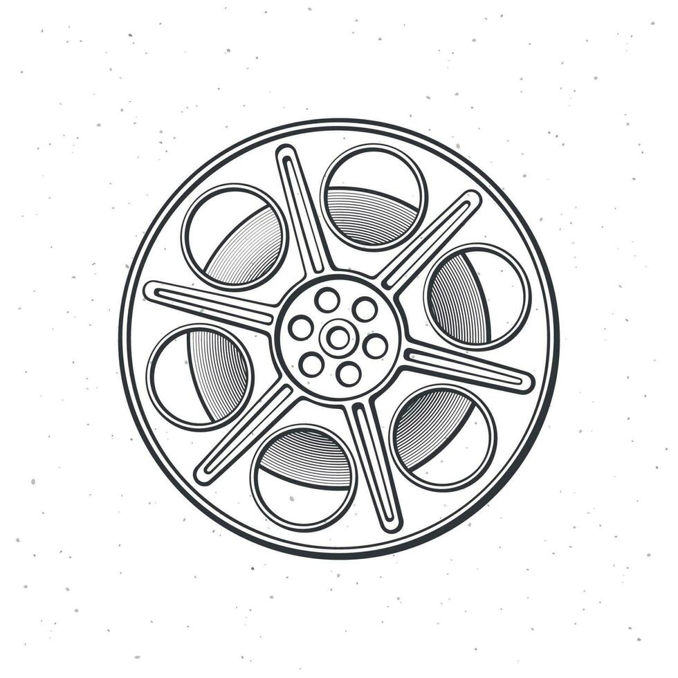 schema di film azione davanti Visualizza. retrò cinema striscia. Vintage ▾ telecamera bobina. film industria. retrò Conservazione di analogico informazione. vettore illustrazione. mano disegnato schizzo, isolato su bianca sfondo