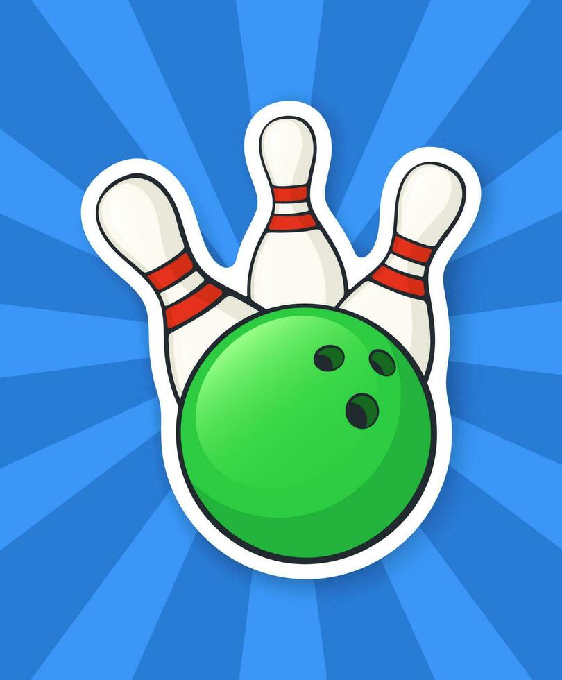 etichetta verde bowling palla bussa giù perni vettore