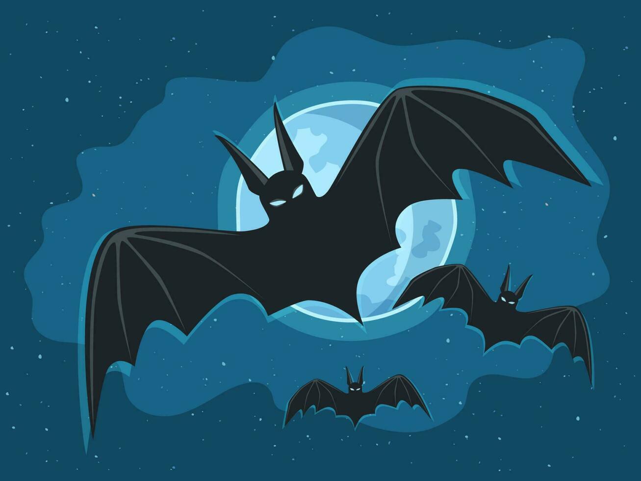 il pipistrelli volante nel il notte cielo con pieno Luna vettore