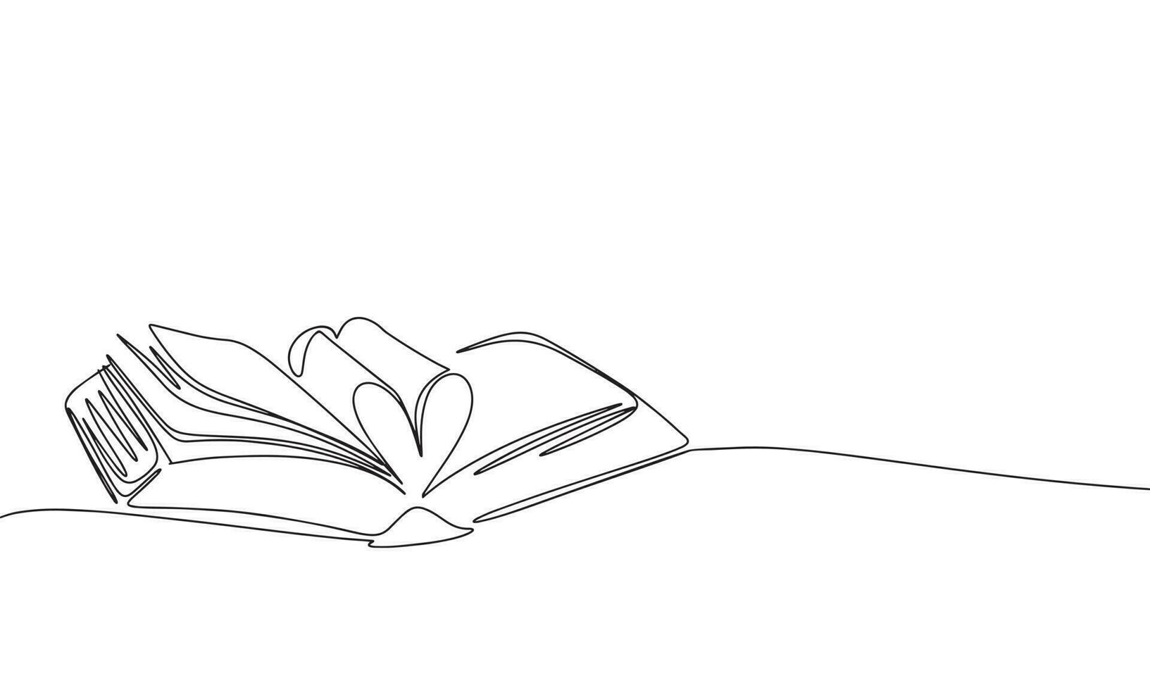 Aperto libro con pagina come cuore. uno linea continuo simbolo cuore. linea arte, schema, singolo linea silhouette. mano disegnato vettore illustrazione.