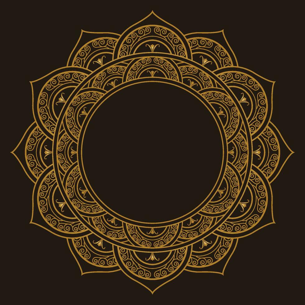 oro mandala ornamento design con un' cerchio nel il mezzo isolato su un' buio sfondo. vettore