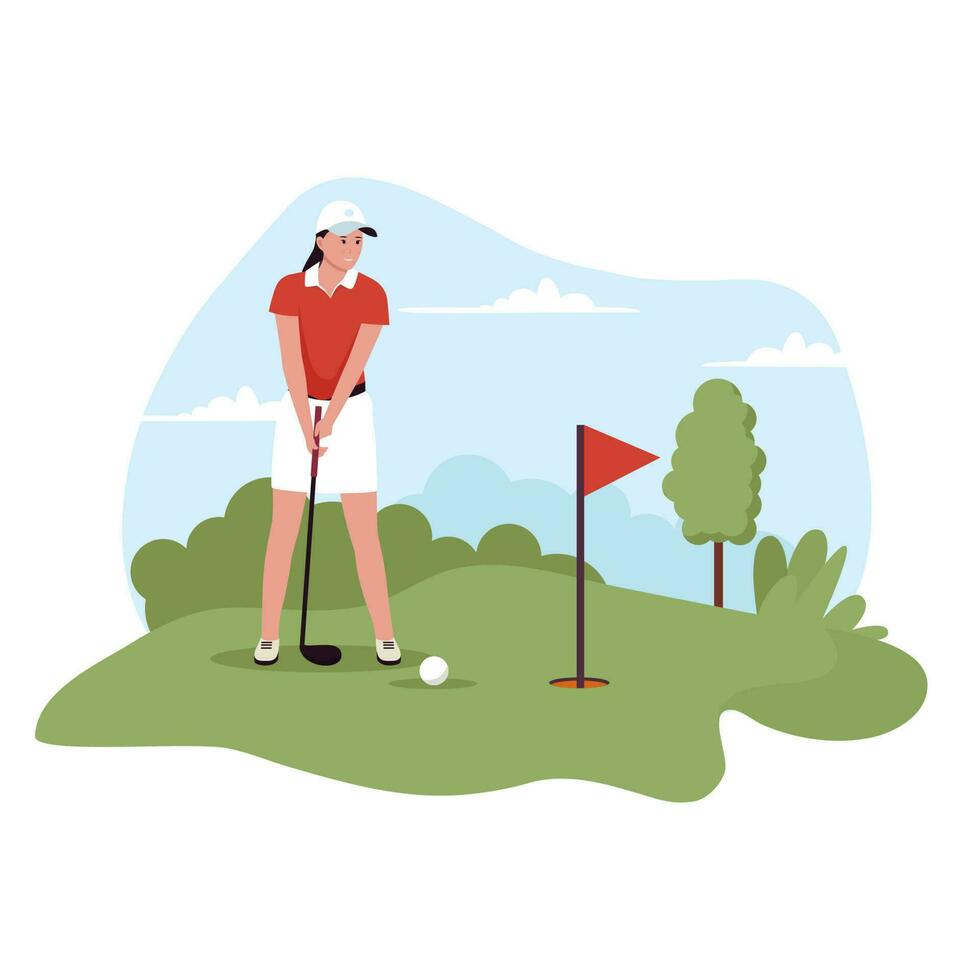 piatto design di donne giocando golf vettore