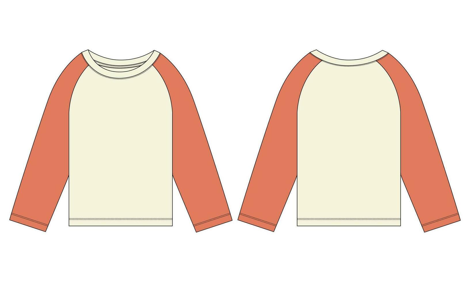 raglan lungo manica t camicia tecnico disegno moda piatto schizzo vettore illustrazione modello davanti e indietro visualizzazioni