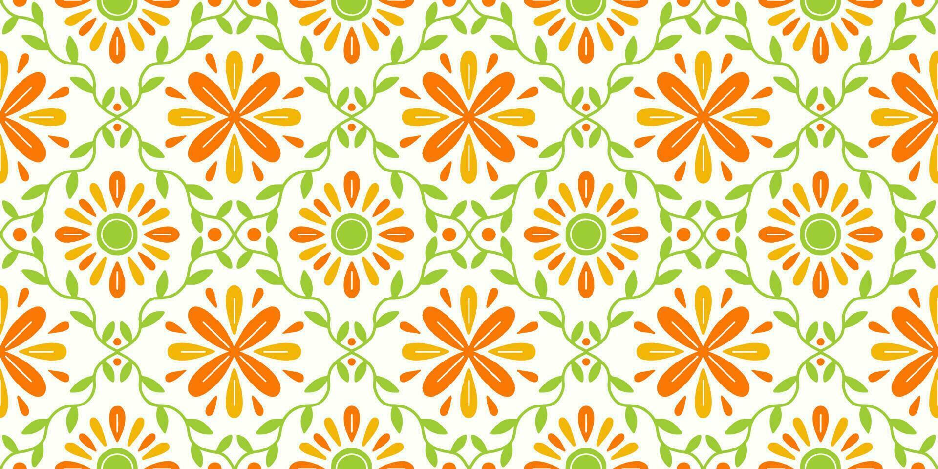 etnico astratto sfondo carino arancia verde margherita vittoriano fiore geometrico tribale popolare motivo orientale nativo modello tradizionale tappeto sfondo capi di abbigliamento tessuto involucro Stampa batik popolare vettore