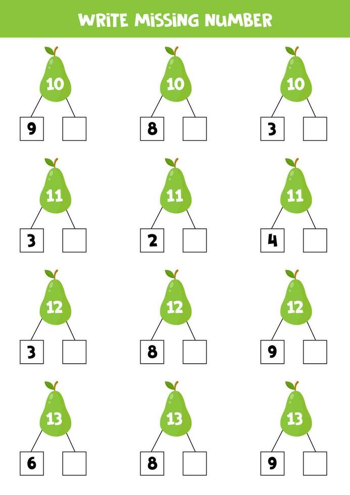 numero obbligazioni con carino cartone animato Pera per bambini. vettore