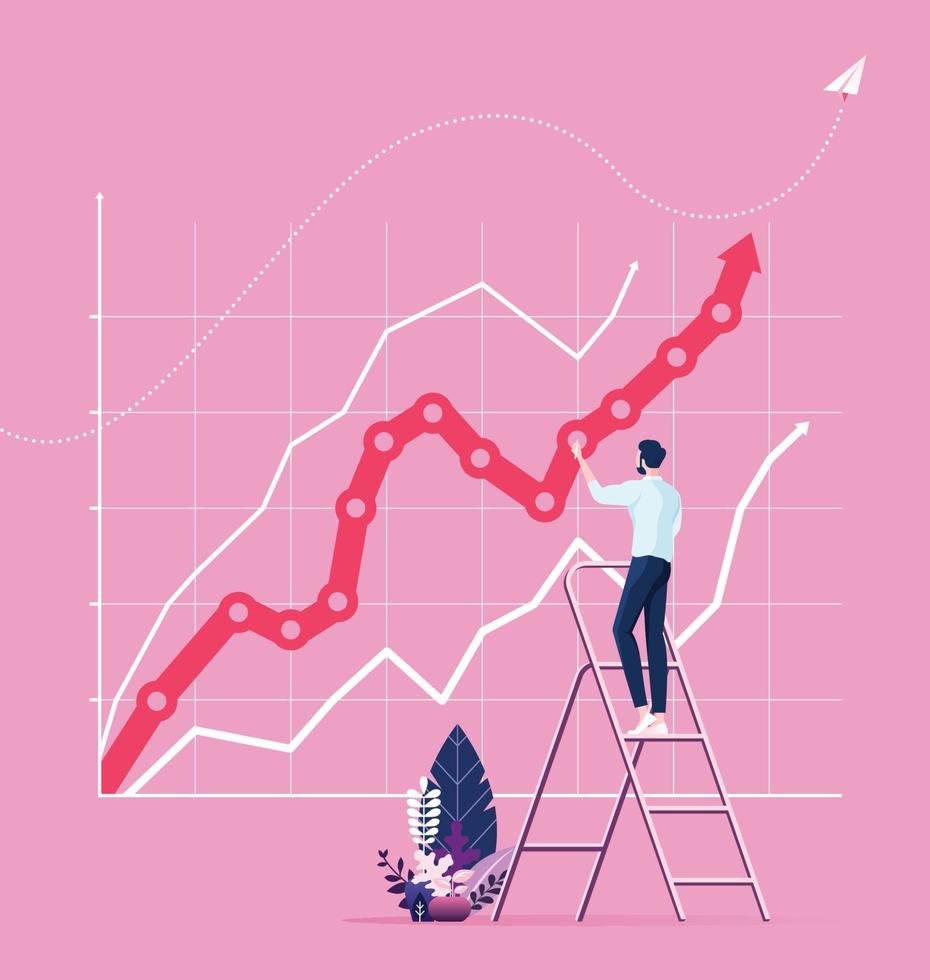 uomo d & # 39; affari che disegna grande grafico sulla parete. concetto di successo vettore