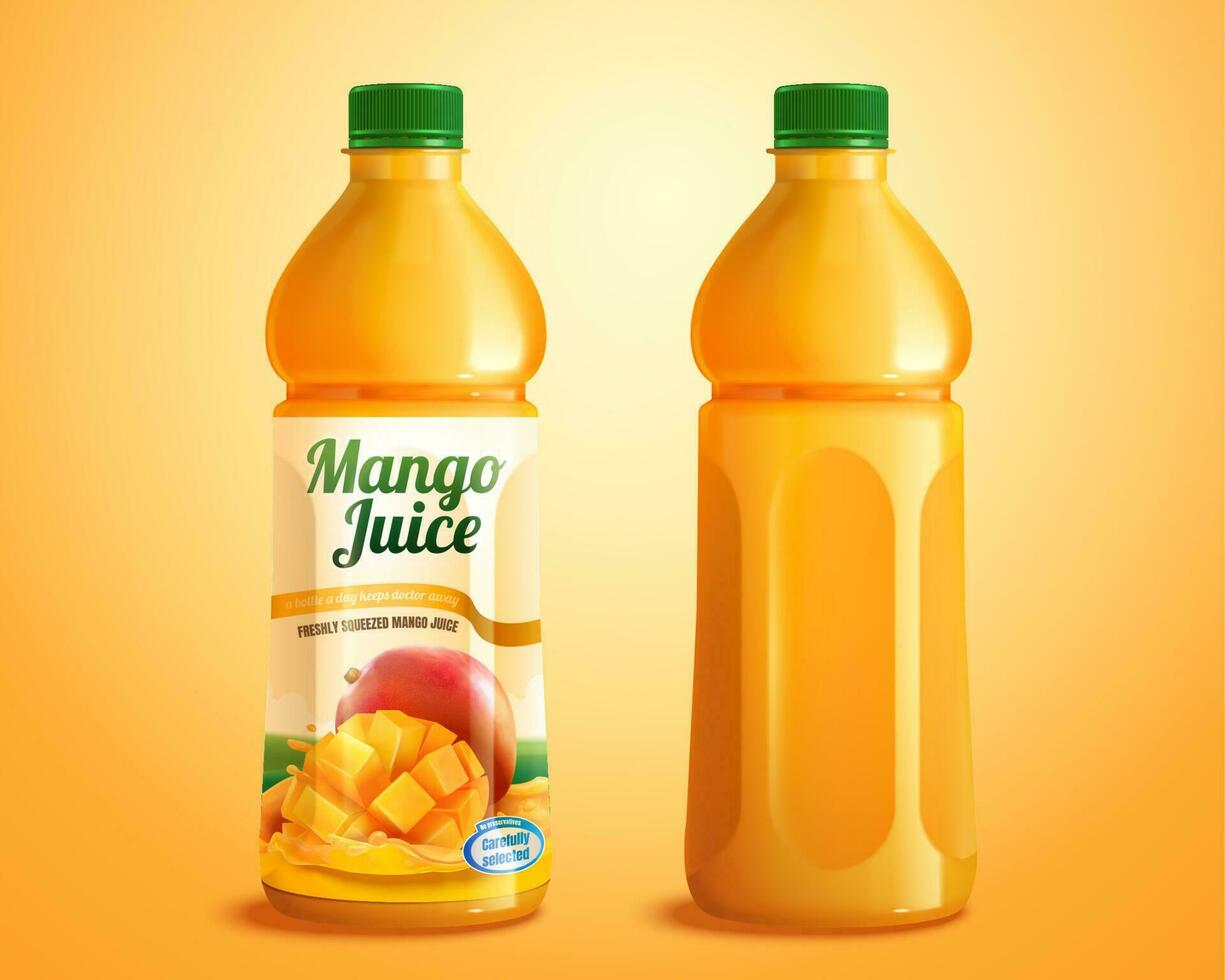 Mango succo Prodotto modello con progettato etichetta nel 3d illustrazione vettore