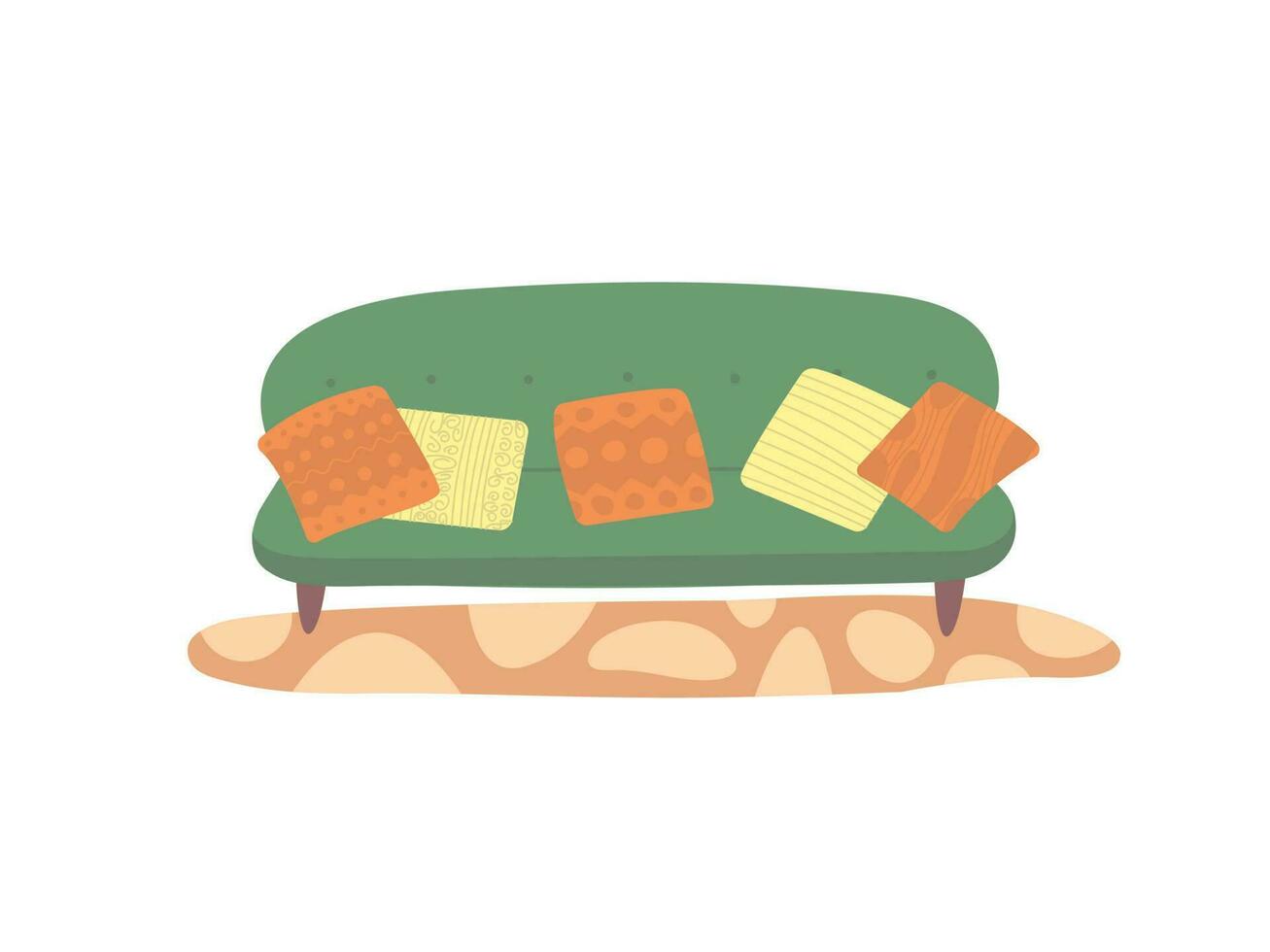 vettore interno illustrazione con verde divano e cuscini. piatto stile accogliente divano illustrazione