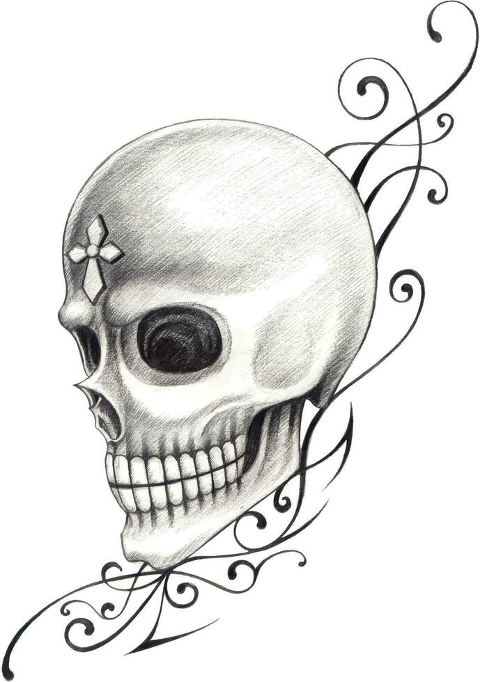 arte cranio tatuaggio. mano disegno e rendere grafico vettore. vettore