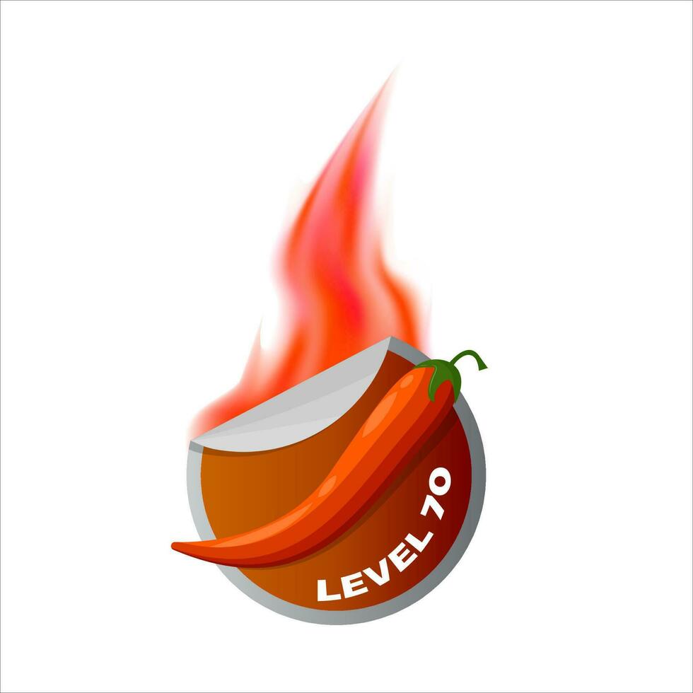 speziato cibo livello icona con arancia fiamma. caldo arancia chili cartello vettore
