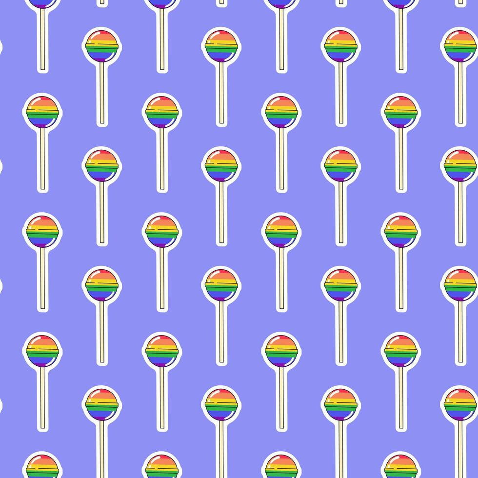 LGBTQ senza soluzione di continuità modello con arcobaleno lecca-lecca su viola sfondo nel piatto vettore stile. lgbt orgoglio Comunità mese