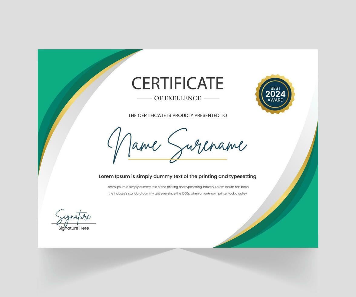 moderno certificato modello verde e oro colore, premio diploma vettore