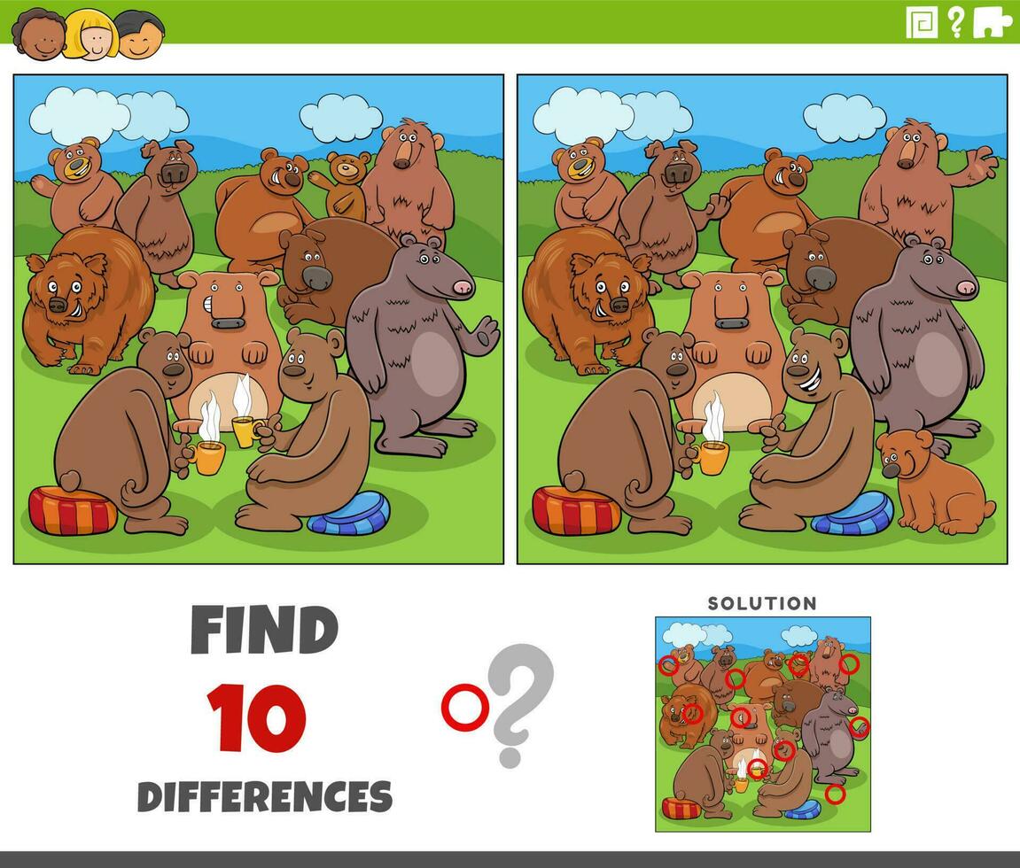 differenze attività con cartone animato orsi animale personaggi gruppo vettore
