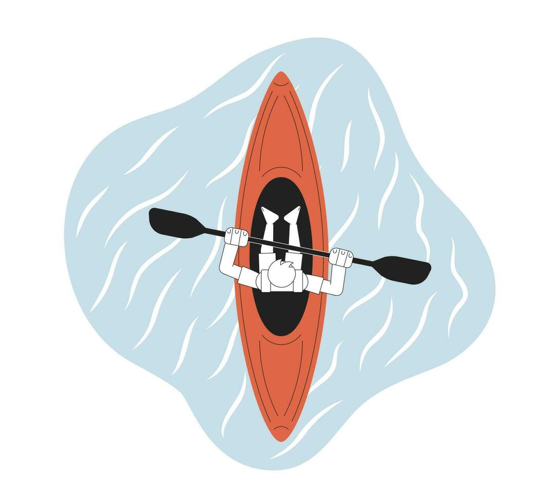 canoa su fiume concetto eroe Immagine. pagaia kayaker 2d cartone animato schema personaggio su bianca sfondo. kayak concorrenza isolato nero e bianca illustrazione. vettore arte per ragnatela design ui