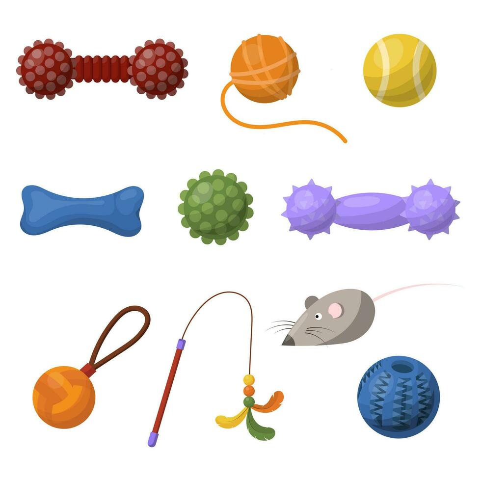 un' impostato di giocattoli per giocando con animali. vettore illustrazione su un' bianca sfondo.