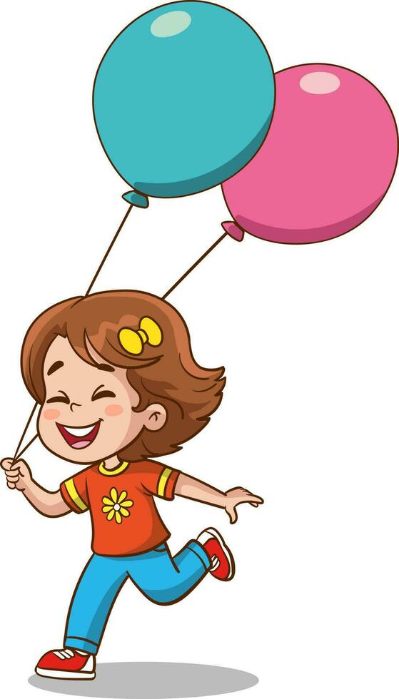 carino ragazza in esecuzione con palloncini. vettore cartone animato illustrazione.