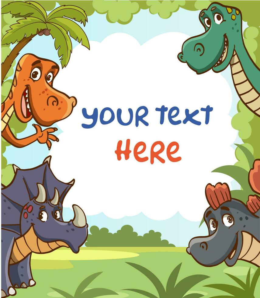 vuoto Nota carta con carino dinosauri per bambini formazione scolastica cartone animato vettore