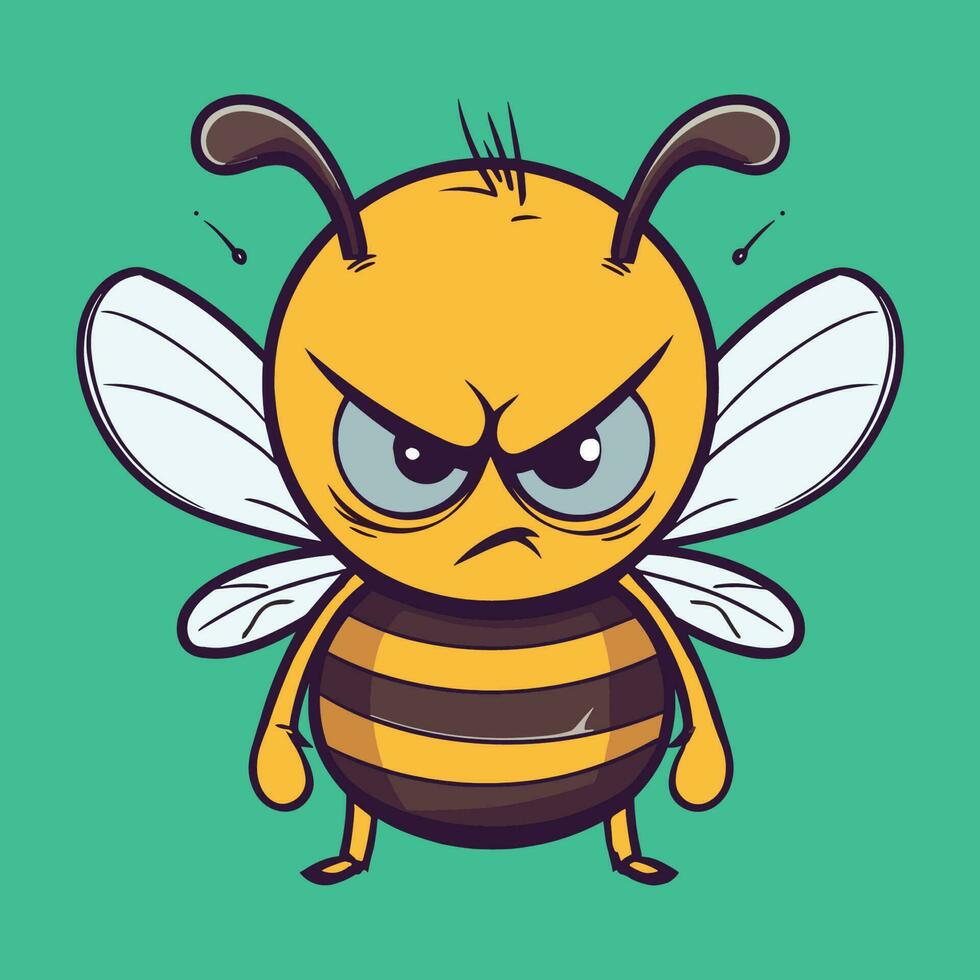 un' scontroso ape carino disegno cartone animato stile vettore