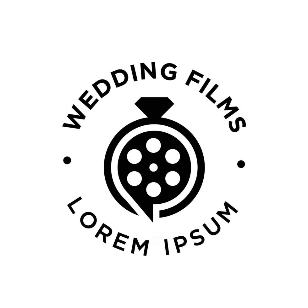 studio di matrimonio film video produzione di film con anello di diamanti logo design icona vettore illustrazione
