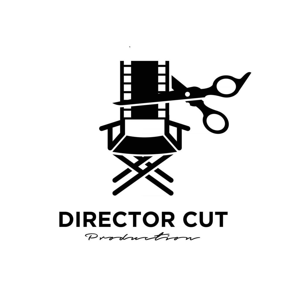 regista tagliato dietro le quinte studio di montaggio film video cinema produzione cinematografica vettore logo design icona illustrazione
