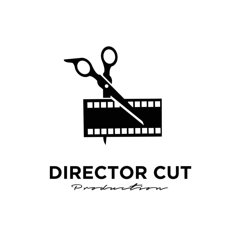 regista tagliato dietro le quinte studio di montaggio film video cinema produzione cinematografica vettore logo design icona illustrazione