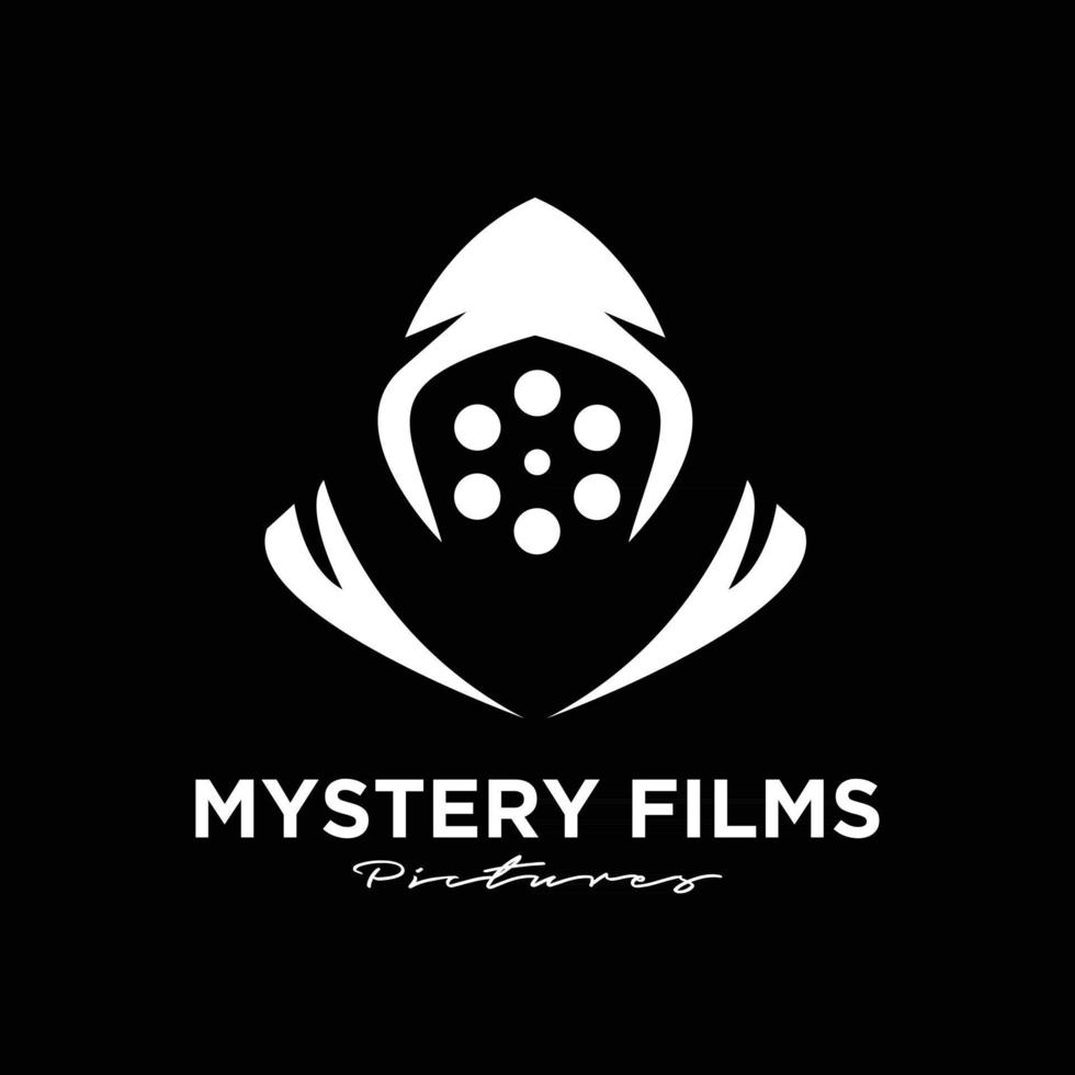 mystery films studio movie video cinema cinematografia produzione cinematografica logo design icona vettore illustrazione