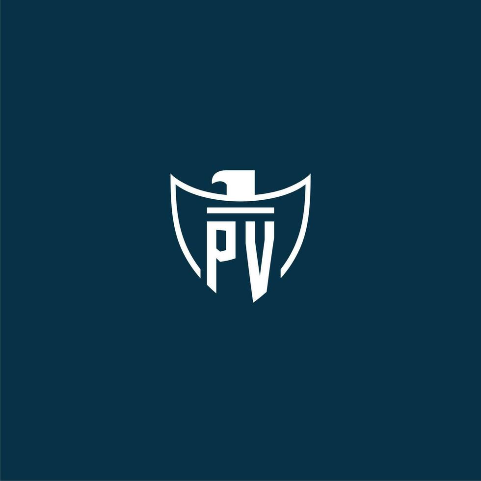 pv iniziale monogramma logo per scudo con aquila Immagine vettore design