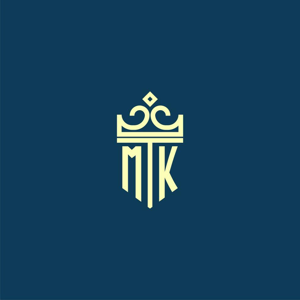 mk iniziale monogramma scudo logo design per corona vettore Immagine