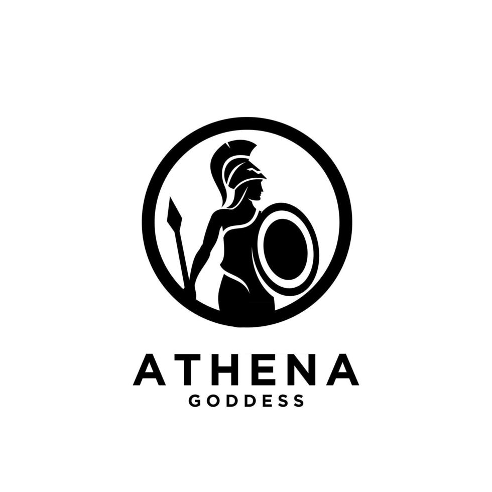 premium athena the goddess black vector icon logo illustration design