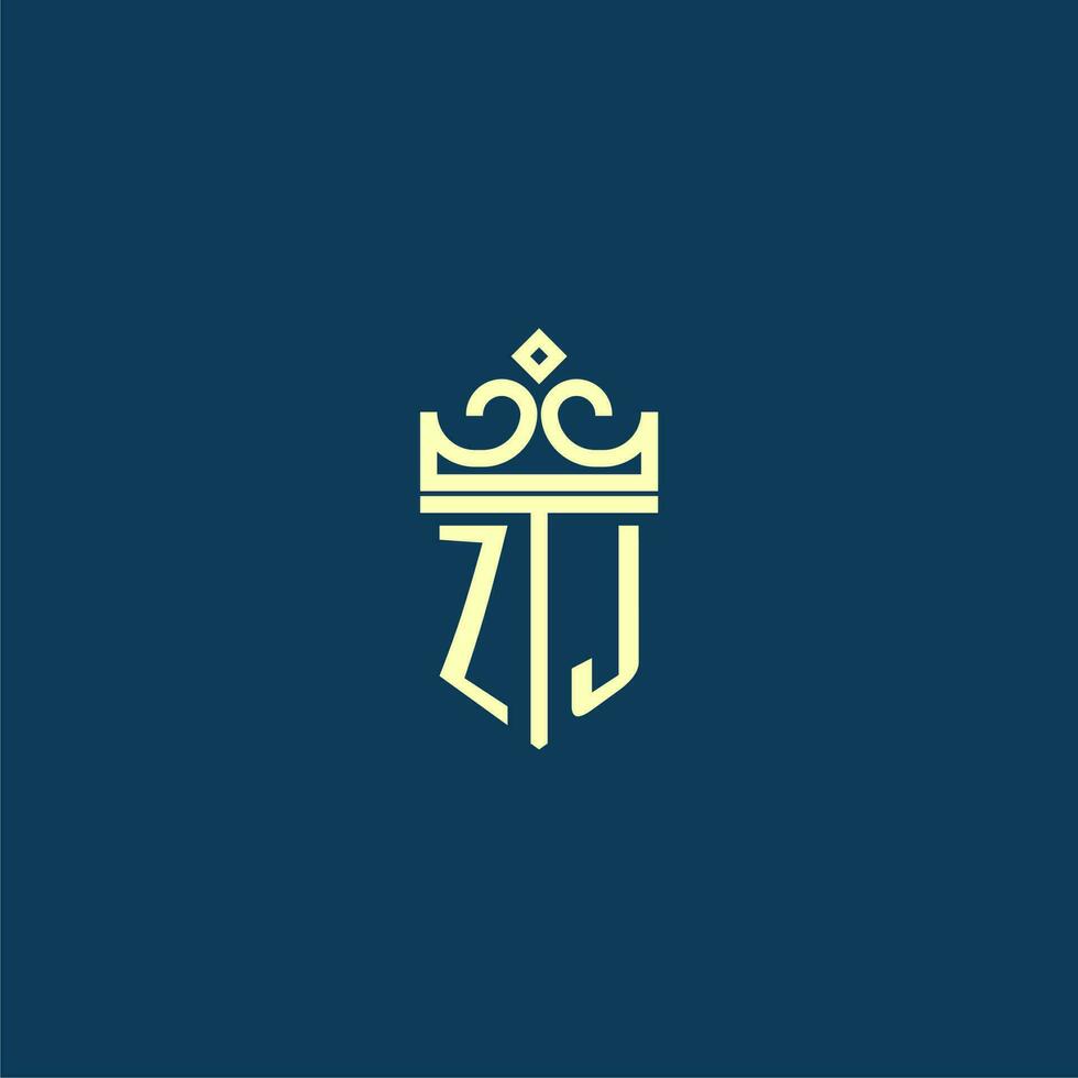 zj iniziale monogramma scudo logo design per corona vettore Immagine